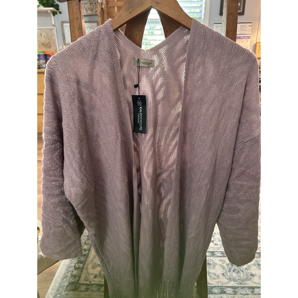 Kaleidoscope Open Cardigan Light Purple‎ W/fringe Hemline NWT Large